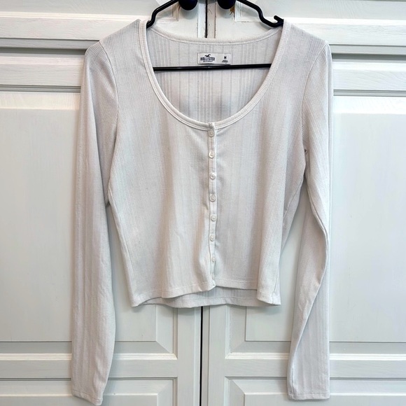 Hollister White Fitted Button Down Crop Top. Size M. Minimalist - Picture 1 of 5